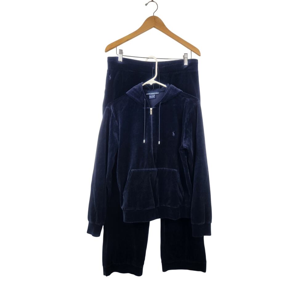 Vintage Ralph Lauren Golf Tracksuit Women Large Blue Velour Quarter Zip Hoodie